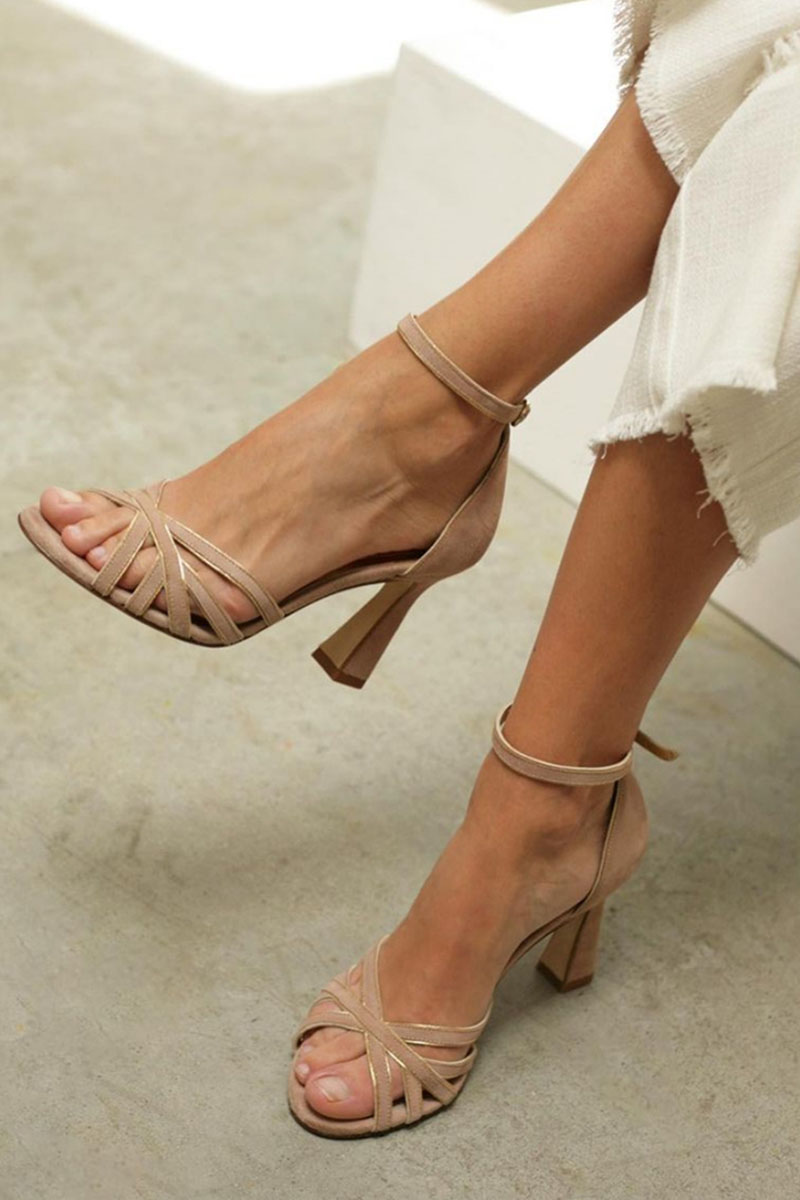 Elviera™ | Sandales patchwork à bout rond et talon haut