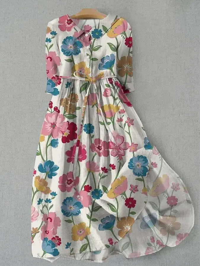 Vestido Floral con Botones y Cintura Ajustable Sienna™