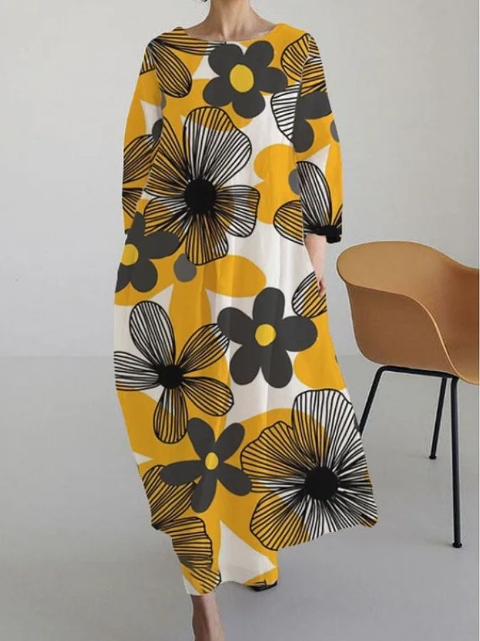 JUNI - VESTIDO DE CUELLO EN V CON PATRÓN DE FLORES SUAVES