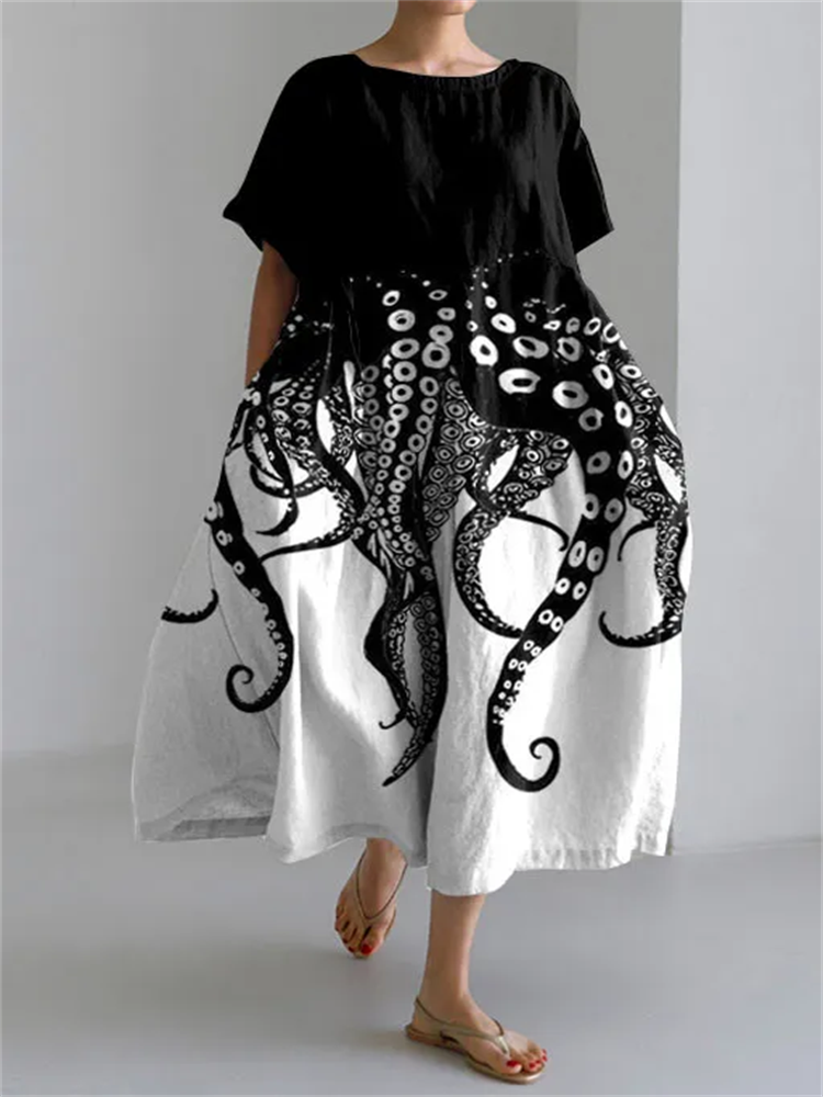 TESSA - VESTIDO CORTO DE MANGA CORTA CON ESTAMPADO DE TENTÁCULOS