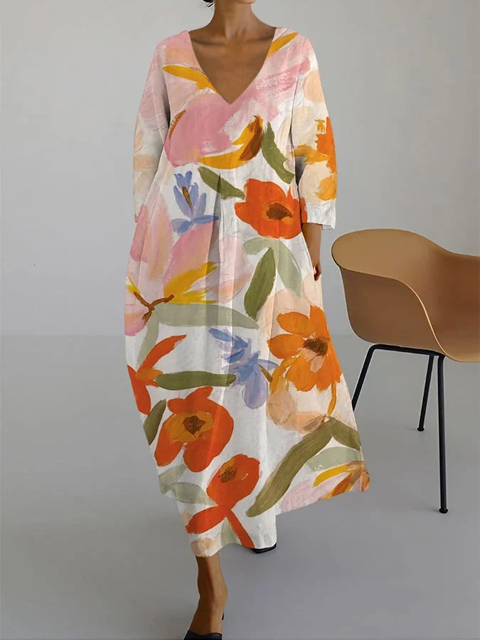 ISLA - VESTIDO CON PATRÓN FLORAL Y ESCOTE EN V