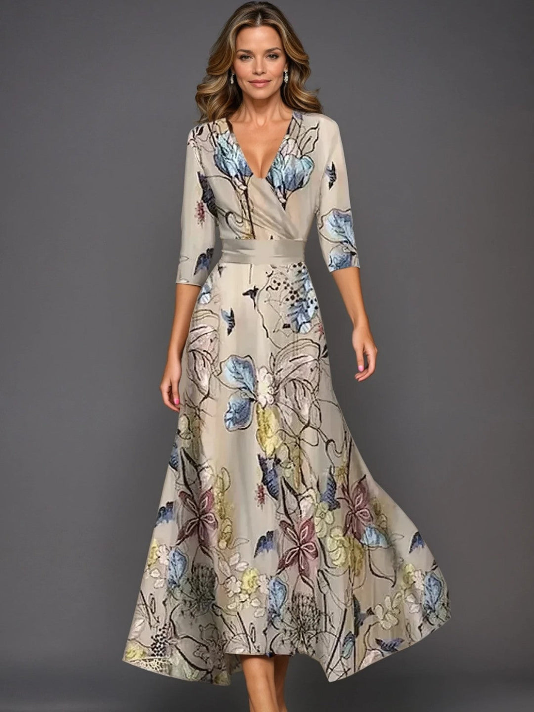 Zoe - Vestido Maxi Floral Clásico con Escote en V