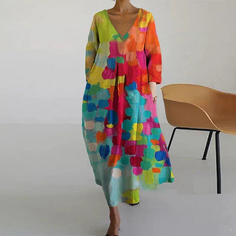 Leticia - Vestido Colorido con Escote en V