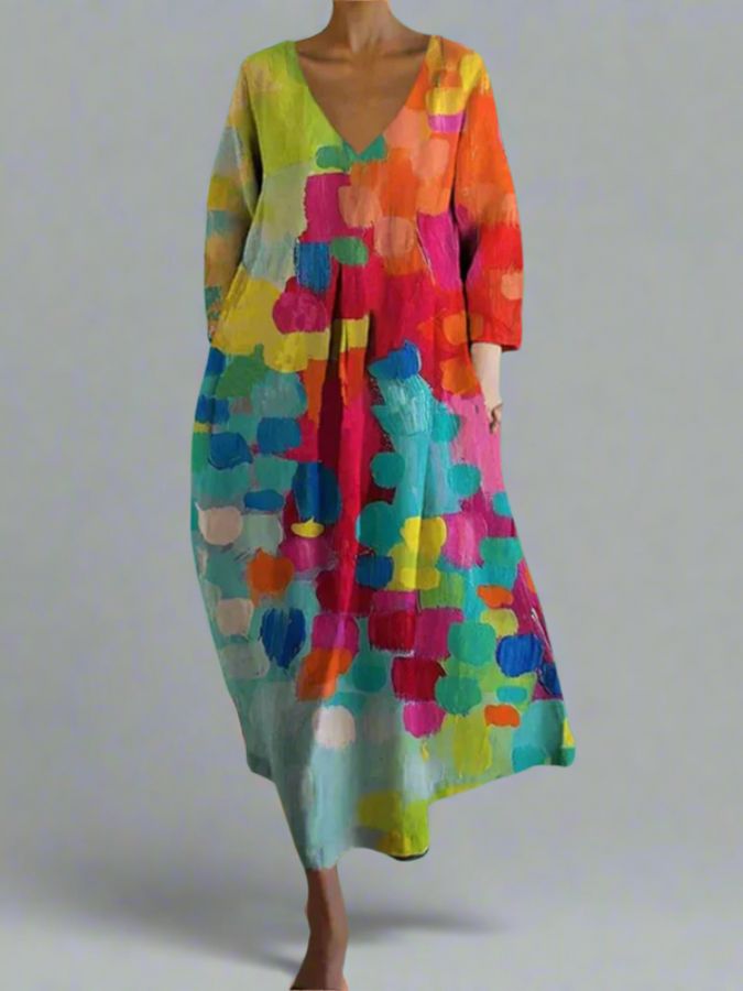 Leticia - Vestido Colorido con Escote en V