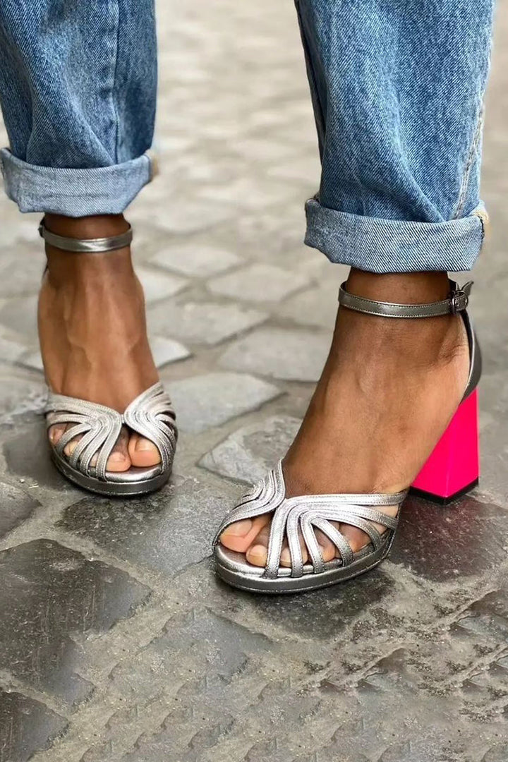 Seraphina™ | Sandales brillantes avec talon épais et boucle élégante