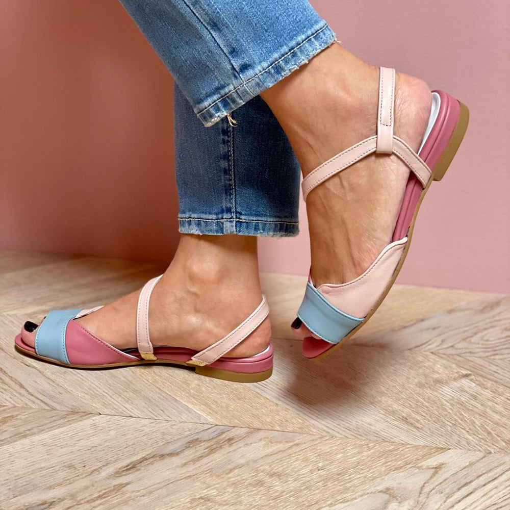 Roselina | Sandales à blocs de couleur asymétriques en rose