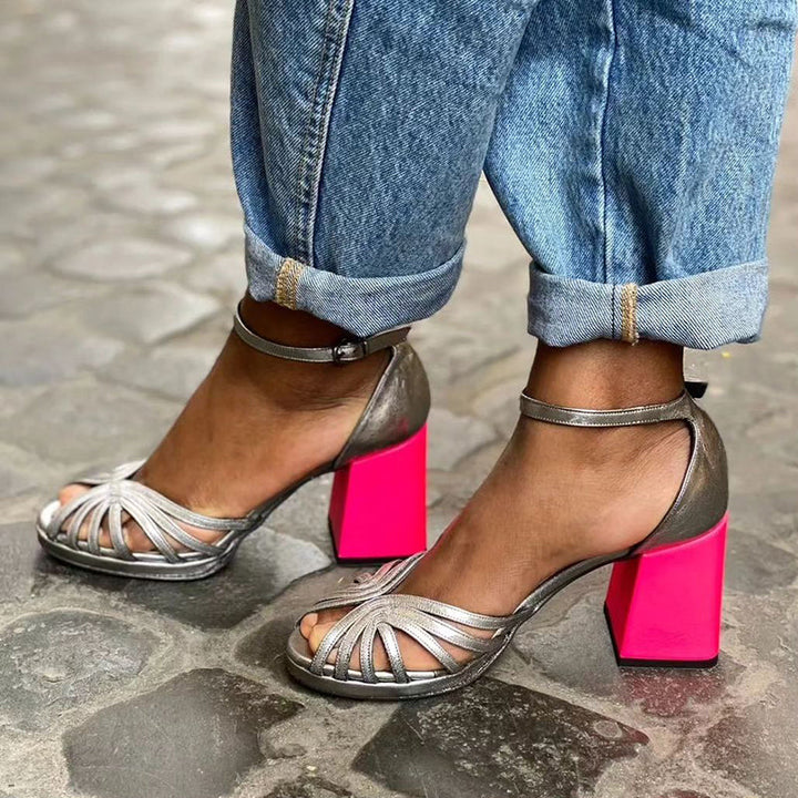 Seraphina™ | Sandales brillantes avec talon épais et boucle élégante