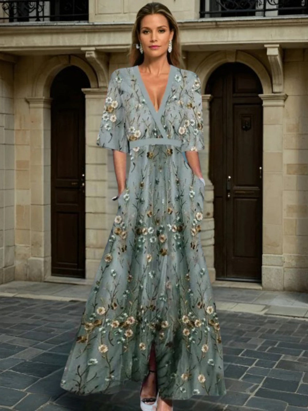 Hazel - Elegante Vestido Boho con Cuello en V y Cinturón