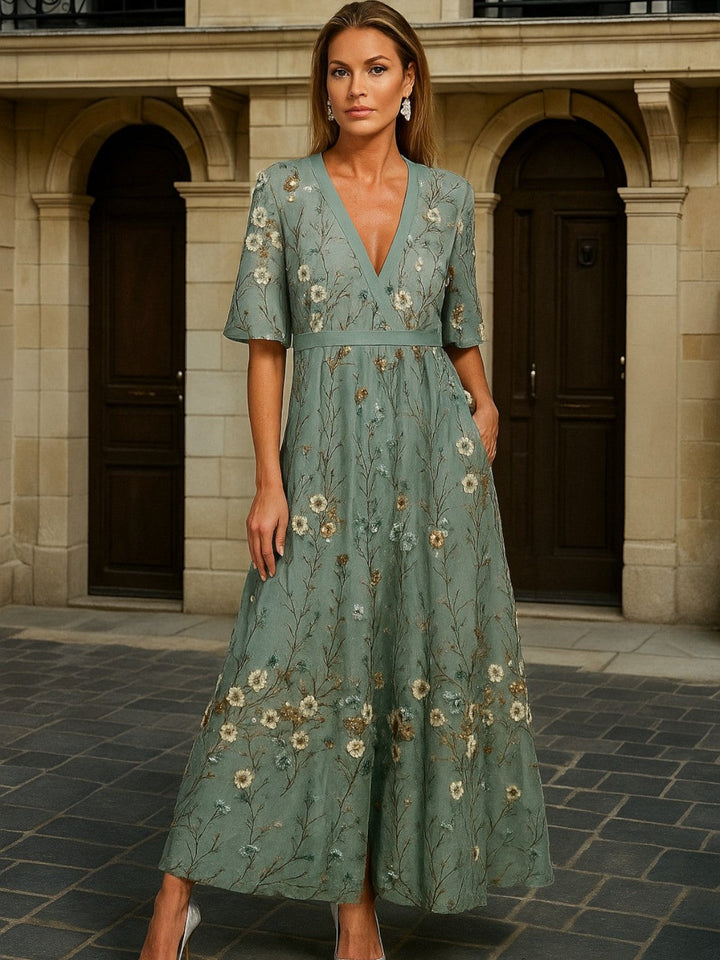 Hazel - Elegante Vestido Boho con Cuello en V y Cinturón