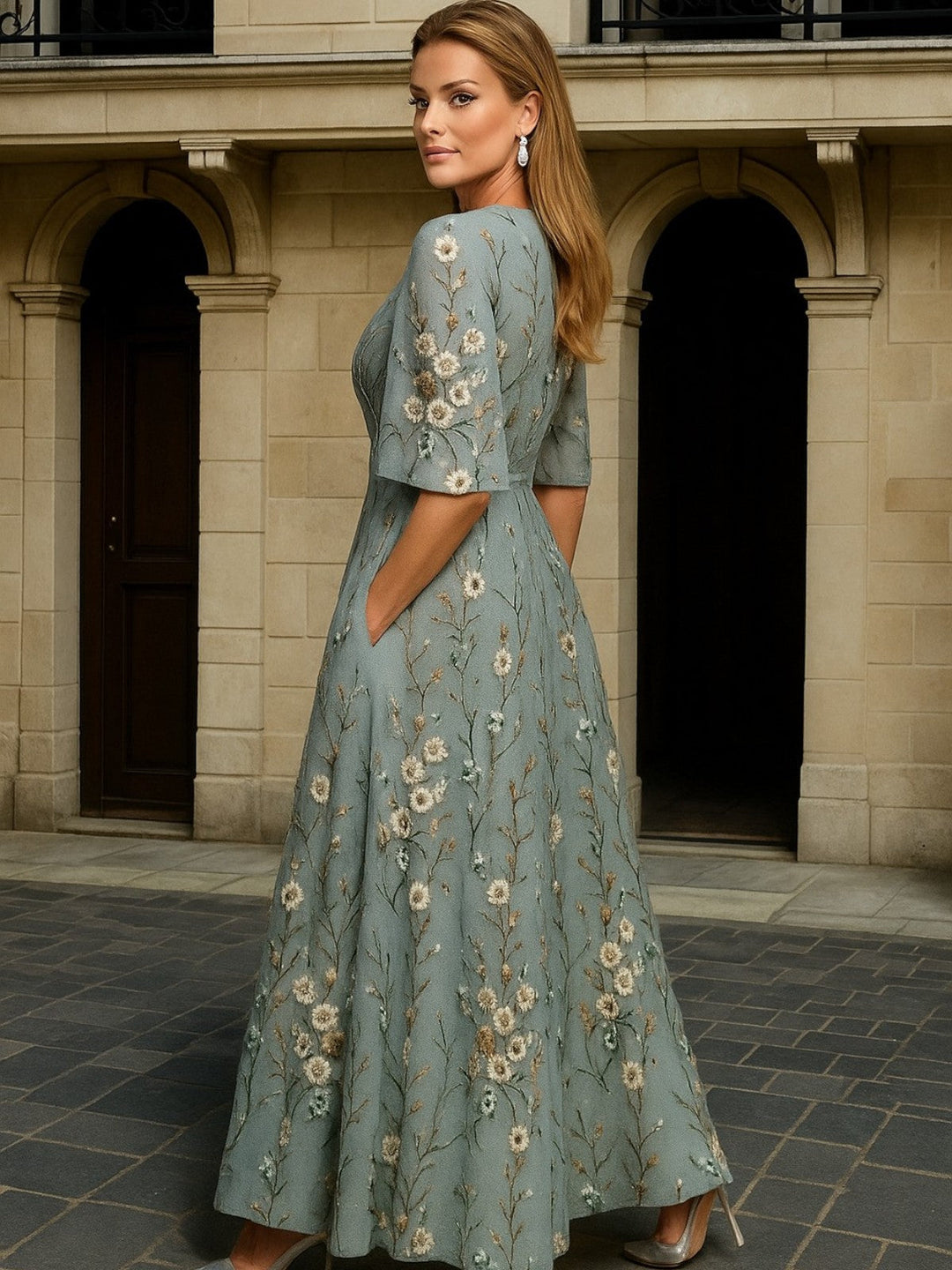 Hazel - Elegante Vestido Boho con Cuello en V y Cinturón