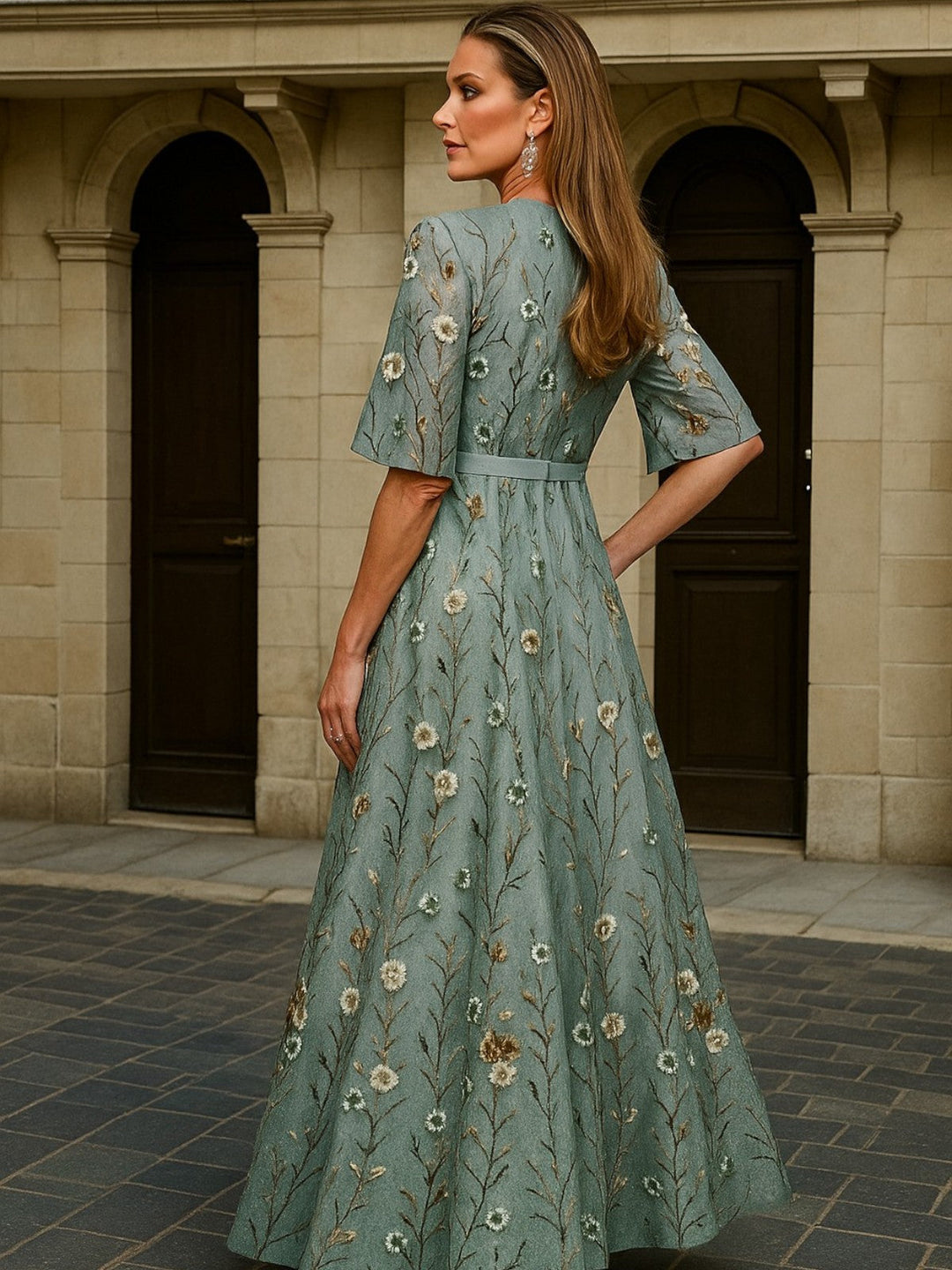 Hazel - Elegante Vestido Boho con Cuello en V y Cinturón